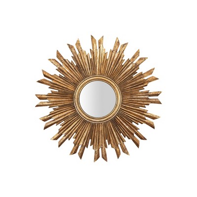 35.5" Gold Sunburst Round Wood Wall Mirror