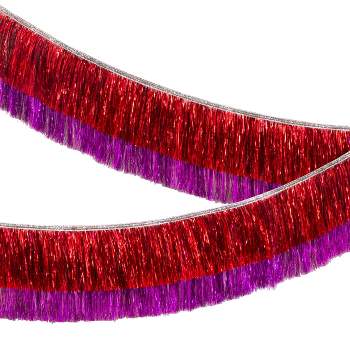 Meri Meri Red & Pink Tinsel Fringe Garland (10' with excess cord - Pack of 1)