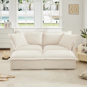 Oversized 83.4" Chenille Slipcovered 2 Seater Modular Sleeper Sectional Sofa Bed with French Edges and Removable Covers, 4-Piece Free combination - 1 of 4