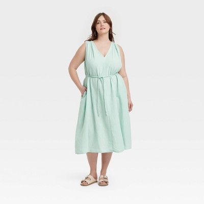 Women's Belted Gauze Midi A-Line Dress - Universal Thread™