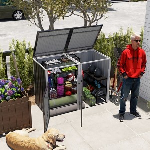 ORRD 54 Cu.Ft Metal Outdoor Garbage Bin Shed, Double Trash Can Storage, Galvanized Steel, Grey - 1 of 4