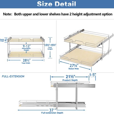HomLux 2 Tier Individual Pull Out Cabinet Organizer 28?inW x 21?inD Slide Out Wood Shelves Storage for Kitchen Cabinet — фото 3