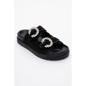 Morelia - Black Suede Leather Slide Sandal (Women) | Forever & Always Shoes - 1 of 4