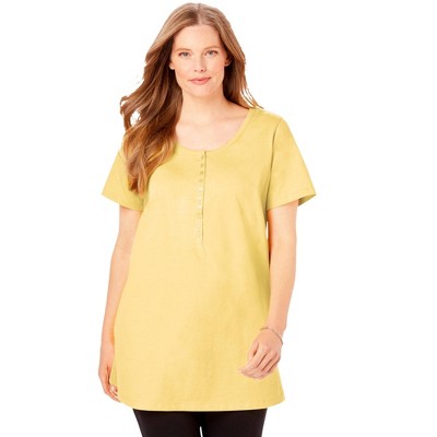 Woman Within Plus Size Perfect Short-Sleeve Scoop-Neck Henley Tunic