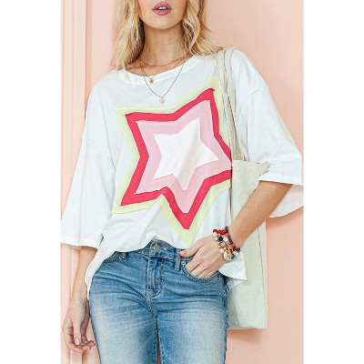I AM A FASHION JUNKY Moonlight Jade Colorblock Star Patched Half Sleeve Oversized Tee