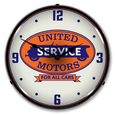 Collectable Sign & Clock | United Motors Service LED Wall Clock Retro/Vintage, Lighted