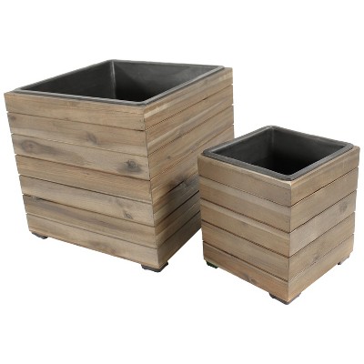 Sunnydaze Outdoor Square Acacia Wood Planter Box With Plastic Liner ...