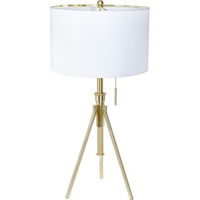 Vynxaria 32 Inch KD Shade Floor Lamp with Adjustable Gold Metal Tripod, Ideal for Bedroom, Living Room & Office