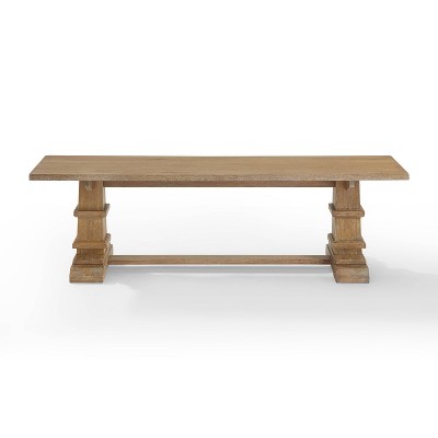 Rustic Brown Farmhouse Wood Dining Bench with Pedestal Columns
