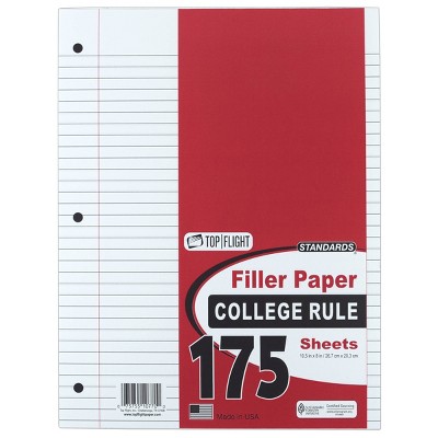 Top Flight 175 Sheet College Ruled Filler Paper White: Loose Leaf, 10.5 x 8 Inches, Stationery, Ruled Page