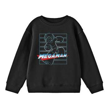 Mega Man Gradient Line Art Youth Black Crew Neck Sweatshirt