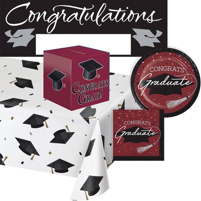 Creative Converting Graduate School Spirit Burgundy Tableware and Decor Kit 18ct