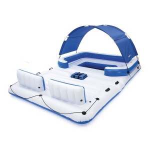 Bestway Hydro-Force Tropical Breeze 6 Person Inflatable Party Island Large Relaxing Water Float with Detachable Sunshade and Cooler Bag, Blue/White - 1 of 4