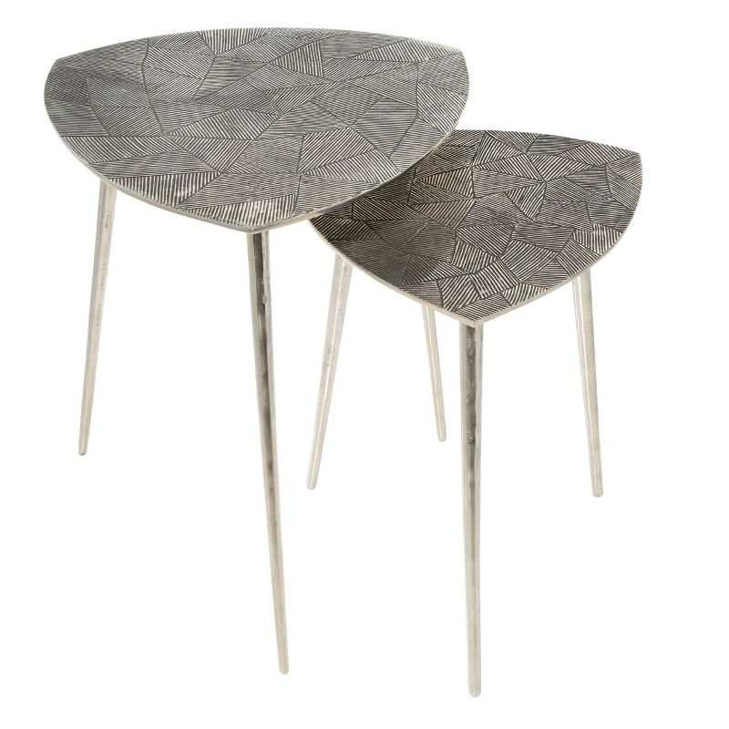 2pk Aluminum Patio Accent Table - Olivia & May: Contemporary Nesting Tables, Silver Polished, Triangular Design, Textured Top, 5 of 9