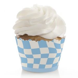 Big Dot of Happiness Blue Checkered Party - Decorations - Party Cupcake Wrappers - Set of 12 - 1 of 4