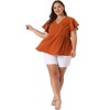Agnes Orinda Women's Plus Size Summer V Neck Flare Short Sleeve Lace Pleated Peplum Blouses - 3 of 4