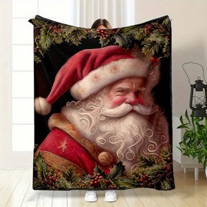 Lomsoe Vintage 3D Christmas Santa Claus Print Flannel Blanket - All Seasons Soft and Warm Throw Blanket for Bed, Napping, Camping, Travel, Office - 1 of 4