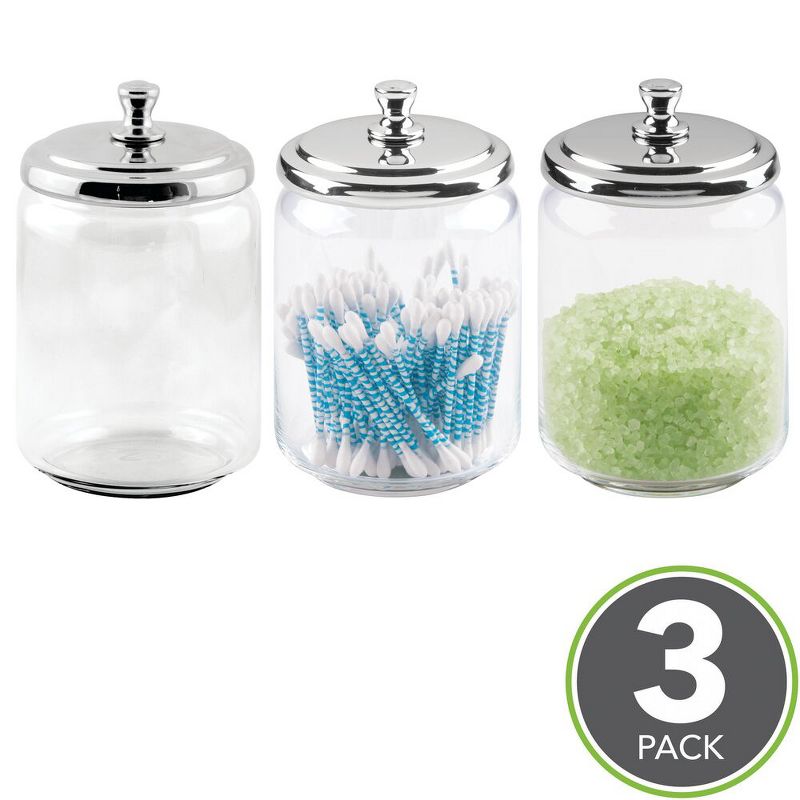 mDesign Small Round Glass Apothecary Storage Canister Jars, 3 Pack, 2 of 9
