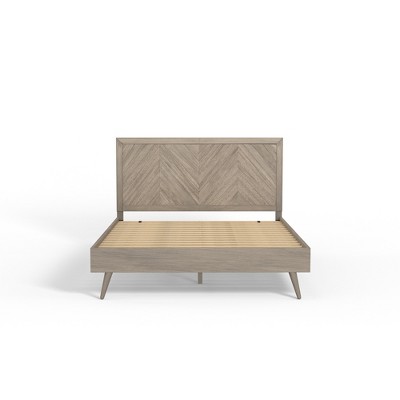 Queen Grey Mahogany Chevron Wood Bed Frame with Headboard