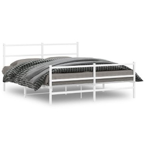 vidaXL White Metal Bed Frame with Headboard/Footboard - Steel Double Bed for Bedroom/Guest Room, 59.1"x78.7" Mattress Size - 1 of 4