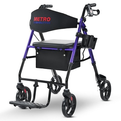 Metro Mobility 2 in 1 Lightweight Rollator Walkers with 8 Inch Big Wheels for All Terrain,Foldable Rolling Walker with Seat,Drive Walkers for Seniors