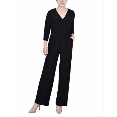 NY Collection Womens Belted Wide Leg Jumpsuit