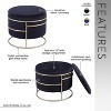 Sapphtopaz 1PC Modern Round Ottoman with Storage Velvet Upholstered Foot Stool with Gold Frame,Versatile Storage Ottoman for Living Room,Bedroom - 2 of 4