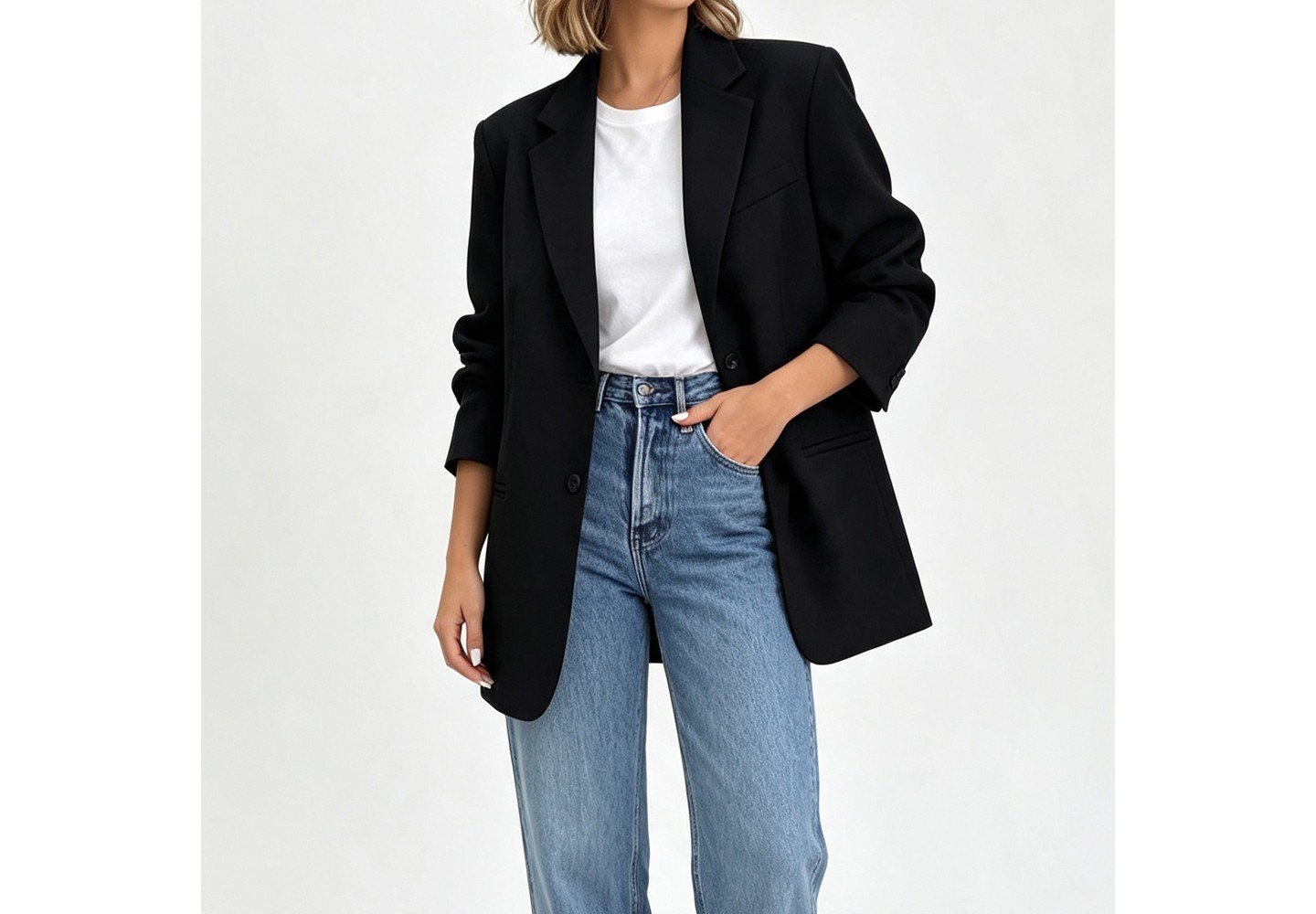 Женский пиджак YesFashion Women Open Front Blazer Jacket Long Sleeve Lapel Casual Suit Jacket with Pockets Relaxed Fit Outerwear, Black, цвет: Чёрный — фото 1