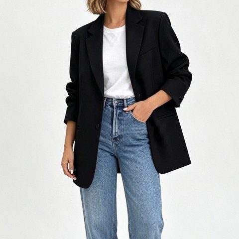 Женские куртки YesFashion Women Open Front Blazer Jacket Long Sleeve Lapel Casual Suit Jacket with Pockets Relaxed Fit Outerwear,BLACK,XXL