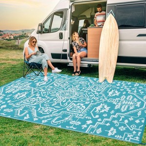 Large Waterproof Outdoor Rug, Reversible Vintage Plastic Straw Patio Mat, Stain-Resistant RV Carpet for Deck, Camping, Balcony - 1 of 4