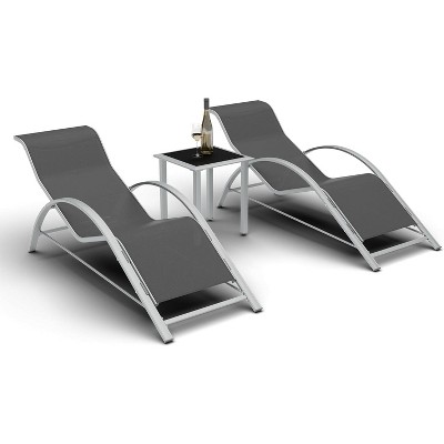 WhizMaz Outdoor Chaise Lounge Set of 3 - Pool & Beach Recliner Chairs with Side Table for Deck, Balcony, Lawn, Patio