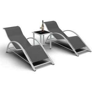 WhizMaz Outdoor Chaise Lounge Set of 3 - Pool & Beach Recliner Chairs with Side Table for Deck, Balcony, Lawn, Patio - 1 of 4