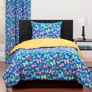 Full/Queen Brilliant Butterflies Reversible Comforter Set Blue - Highlights