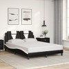 vidaXL Full Faux Leather Bed Frame with LED Lights - Black/White, Modern Waved Design, Supportive Plywood Slats and Headboard Cushion - 3 of 4