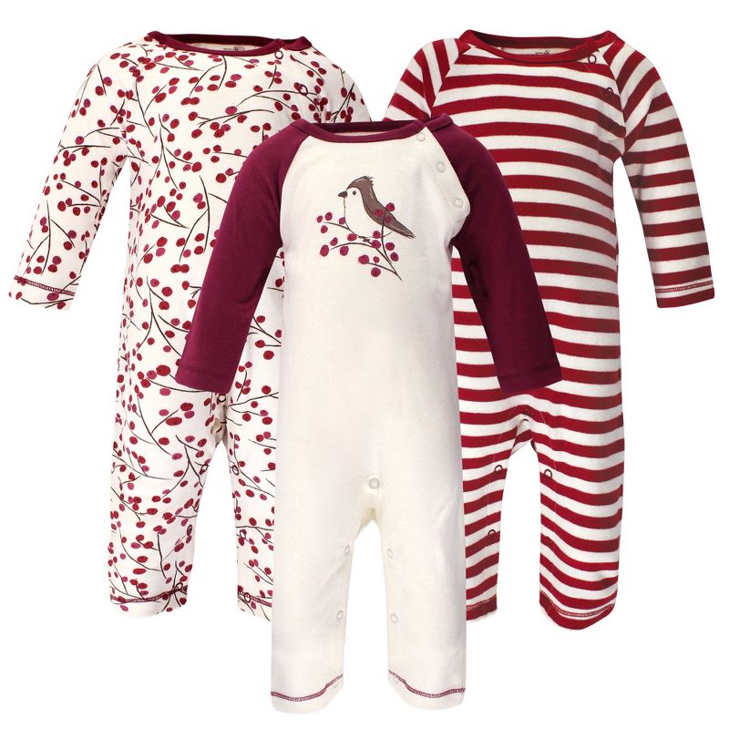 Touched by Nature Baby Girl Organic Cotton Coveralls 3pk, Berry Branch, 1 of 6