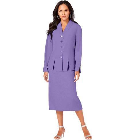 Roaman's Women's Plus Size Two-Piece Skirt Suit With Shawl-Collar Jacket -  14 W, Purple