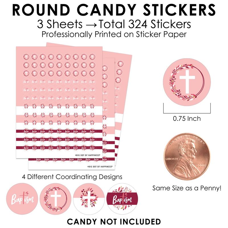 Big Dot of Happiness Baptism Pink Elegant Cross - Girl Religious Party Small Round Candy Stickers - Party Favor Labels - 324 Count, 3 of 8