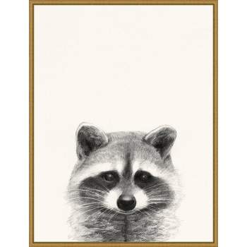 18" x 24" Animal Mug II Raccoon by Victoria Borges Framed Canvas Wall Art Gold - Amanti Art