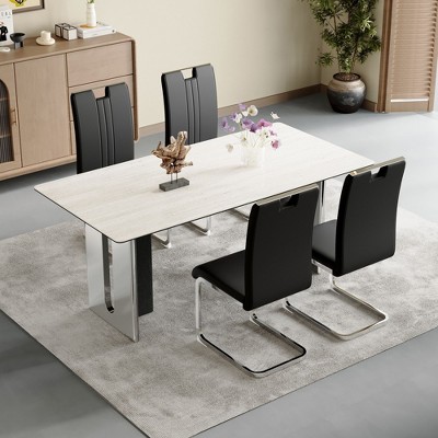 NicBex Modern High-End Set of 4 Dining Chairs with Mirrored Metal Legs & Spring Package,Minimalist Upholstered Office Chairs,Living Room Chairs