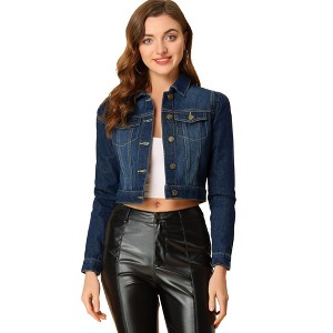 INSPIRE CHIC Women's Basic Puff Sleeve Washed Lightweight Cropped Denim Jacket - 1 of 4