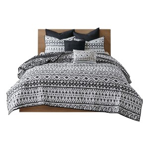 Gracie Mills Caelius Modern 7-Piece Reversible Cotton Quilt Set with Euro Shams and Throw Pillows - 1 of 4