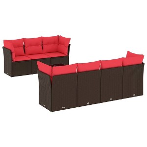 vidaXL 8 Piece Patio Sofa Set with Cushions Brown Poly Rattan - 1 of 4