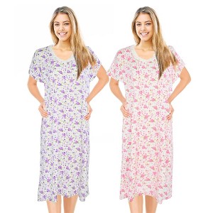 JEFFRICO Womens 2 Pack Nightgowns Short Sleeve Sleepwear Soft Pajama Dress Nightshirts - 1 of 4