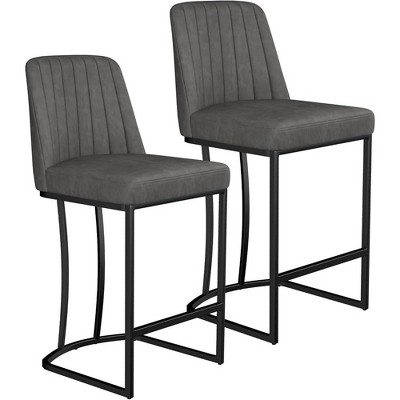 JUJABU 25.6 Inch Set of 2 Linen Fabric Barstools with Back and Upholstered
