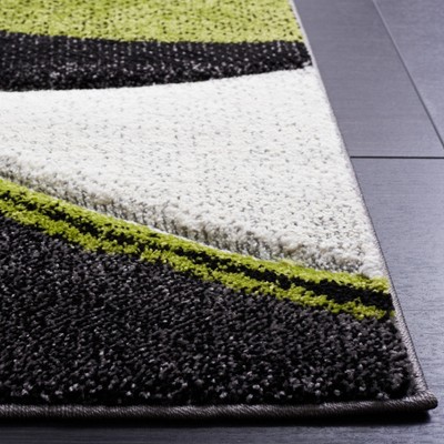 Grey and Green Abstract Synthetic 8' x 10' Area Rug