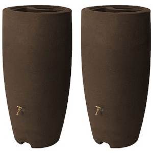 Algreen Athena 80 Gallon Plastic Outdoor Rain Barrel with Brass Spigot and Screen Guard for Rain Water Collection and Storage, Brownstone (2 Pack) - 1 of 4