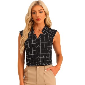 Allegra K Women's Sleeveless Button Down Summer Casual Tartan Shirt - 1 of 4