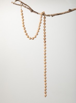 Natural Beaded Wood Garland 63" Tan