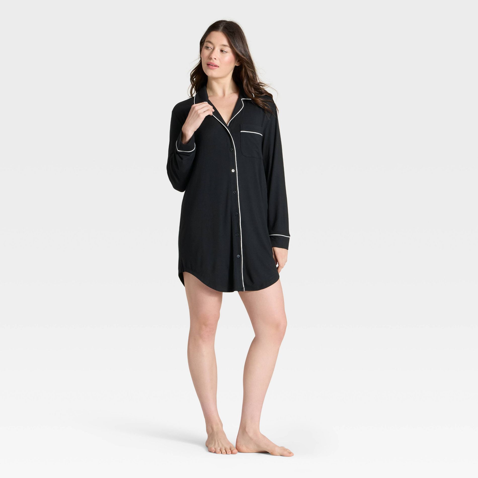 Women's Cloud Knit Notch Collar Long Sleeve Nightgown - Auden™