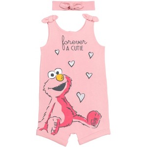 Sesame Street Elmo Romper and Headband Bow Set Pink - 1 of 4